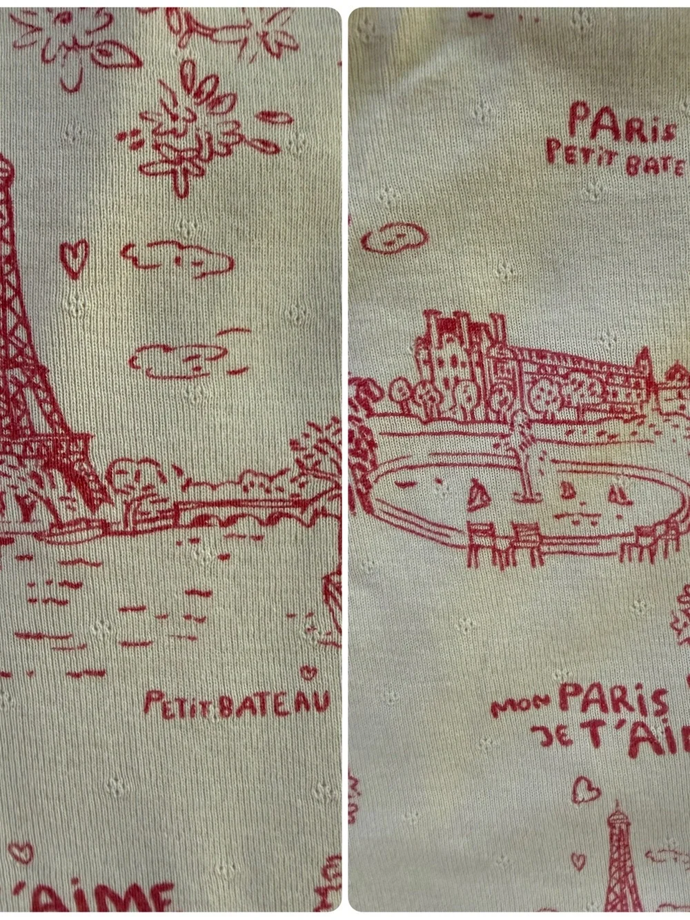 Petit Bateau Paris Eiffel Tower Pink Pointelle Pajamas Set size 10 Girls